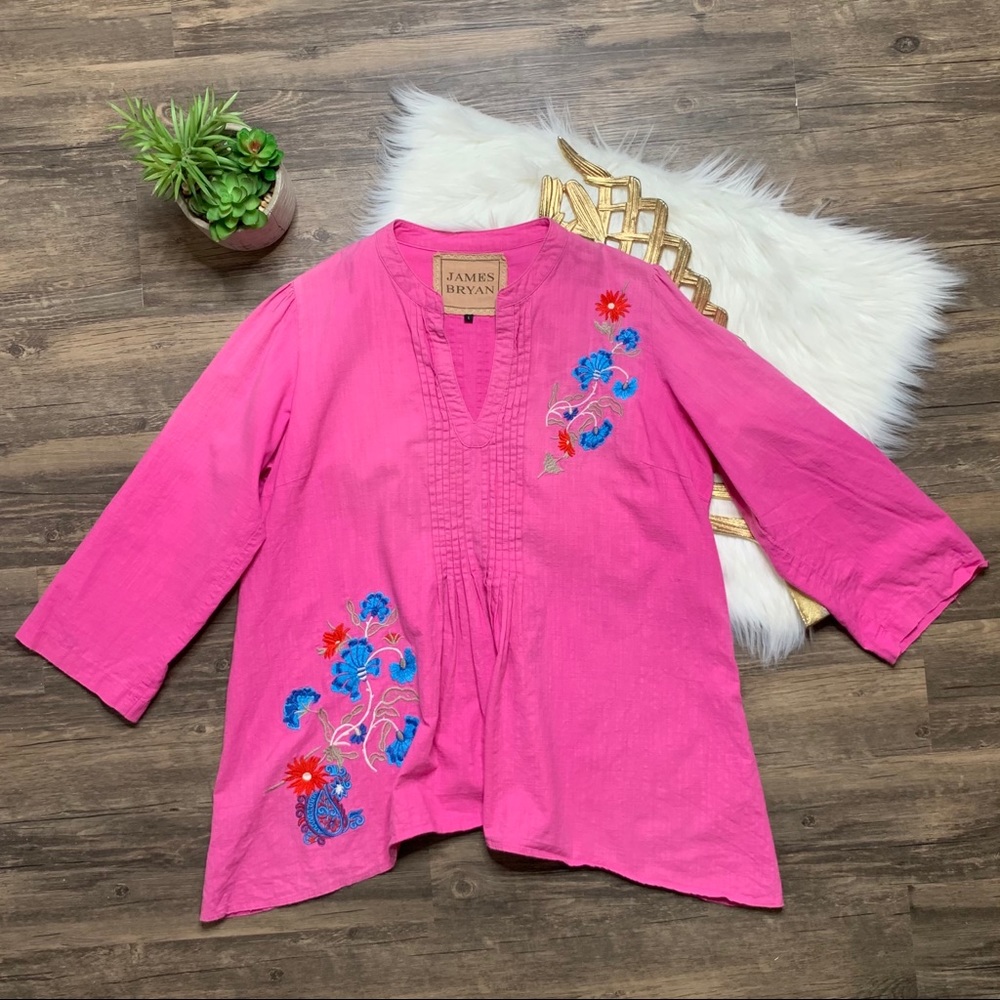 James Bryan Floral Embroidered Pink Tunic